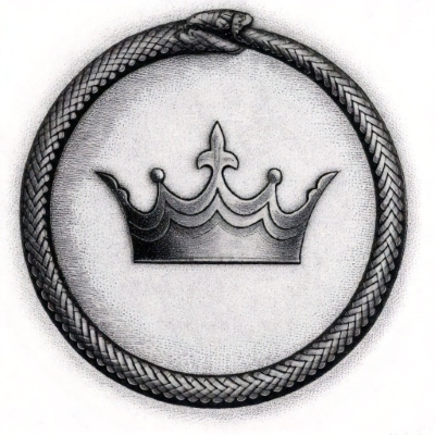 a sigil of a crown encircled by a snake eating its tail