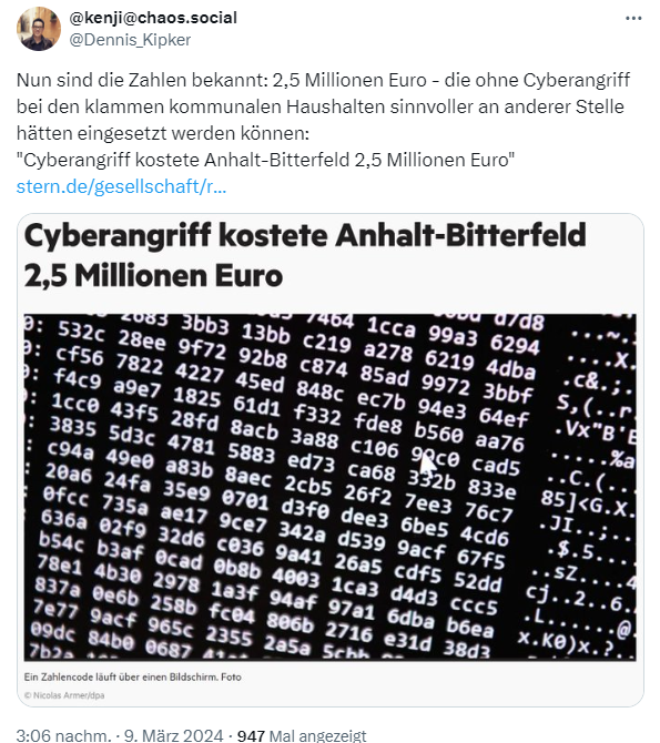 Cyberangriff auf Anhalt-Bitterfeld kostete 2,5 Mio. Euro