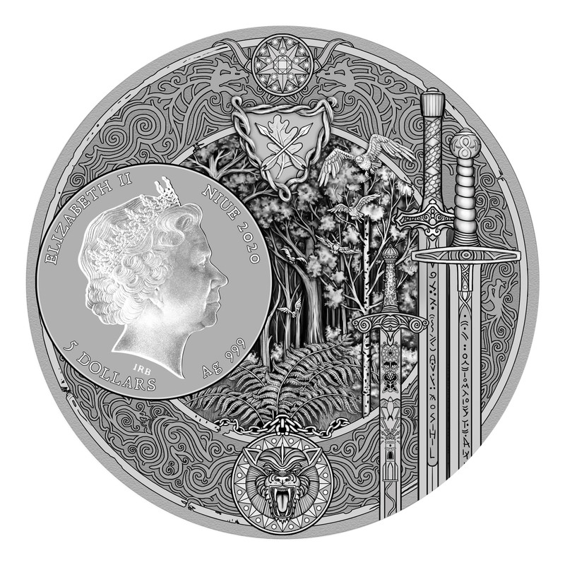 50 Dólares NZD y 2 Dólares NZD. Isabel II. Niue. Mennica Polska (Varsovia, Polonia). The Witcher Book Series. Versión de 1 Kilo y versión de 2 onzas. 2019-2026. Wiedzmin2-awers