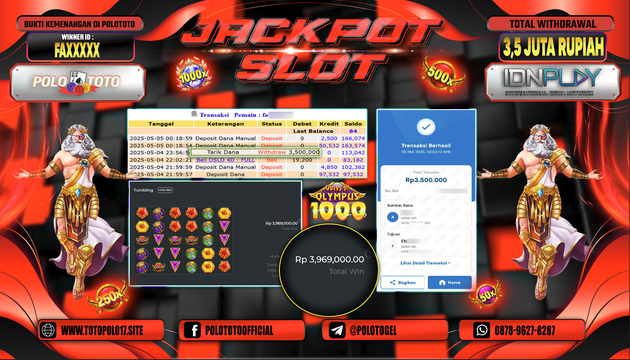 POLOTOTO JACKPOT SLOT GATES OF OLYMPUS 1000 Rp.3.500.000,-