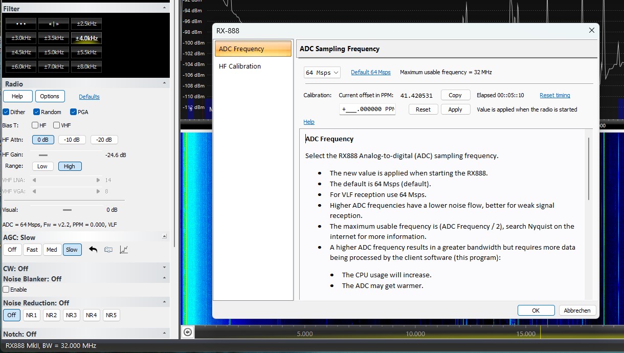 rx888 radio setting HF