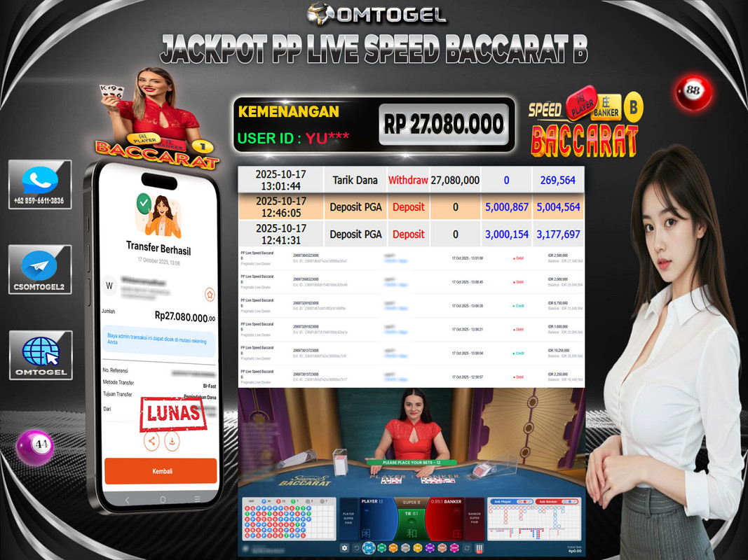 OMTOGEL JACKPOT PRAGMATIC CASINO PP LIVE SPEED BACCARAT B 27 JUTA DI BAYAR LUNAS ,-