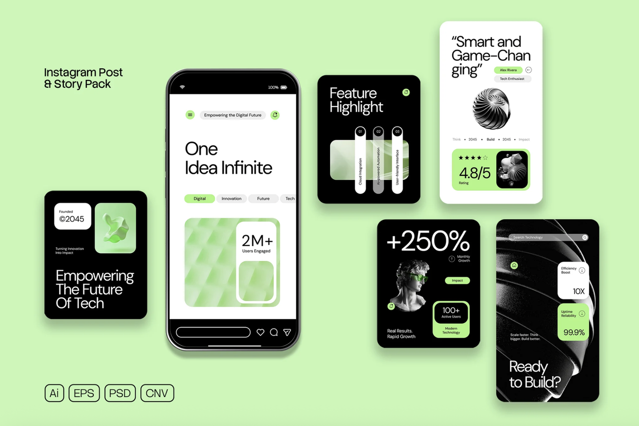 Black Green Startup Technology Instagram Pack