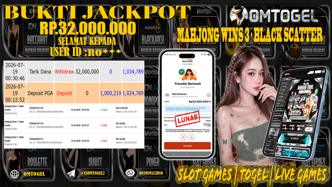 OMTOGEL JACKPOT PRAGMATICPLAY MAHJONG WINS 3 BLACK SCATTER  Rp,32,000,000,- DIBAYAR LUNAS