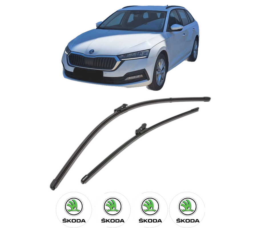Set stergatoare auto SKODA OCTAVIA IV Combi (NX5, PV5) din 2019-2025, pentru parbriz auto, 2 bucati, Valeo Silencio Xtrm, din cauciuc siliconat rezistent, 4 Stickere Auto SKODA