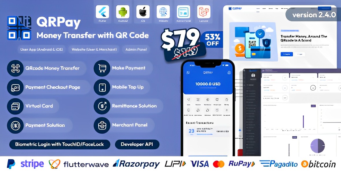 QRPay – Money Transfer with QR Code Full Aplicativo e Web PHP