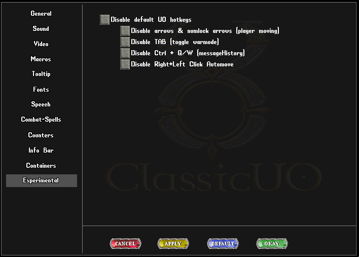 Classicuo Layout Option Menu: Experimental · ClassicUO/ClassicUO Wiki · GitHub