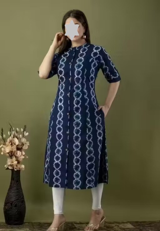Women Ethnic Single A-line Rayon Fabric Calf Length Collar Neck Daily Occasion Printed Pattern Three Quarter Sleeves Length Beautiful Trendy Kurti Color 1 (KS171)