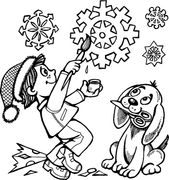 malchik-raskrashivaiet-sniezhinki