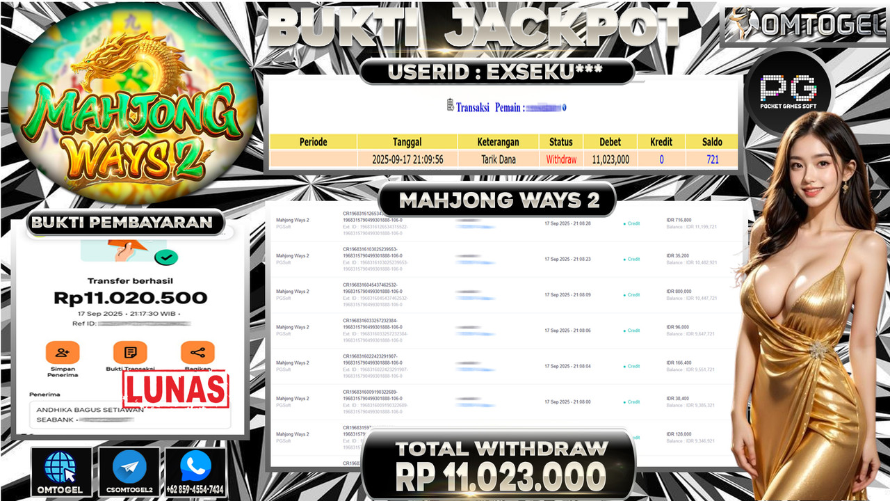 OMTOGEL JACKPOT PGSOFT MAHJONG WAYS 2 11 JUTA DI BAYAR LUNAS ,-