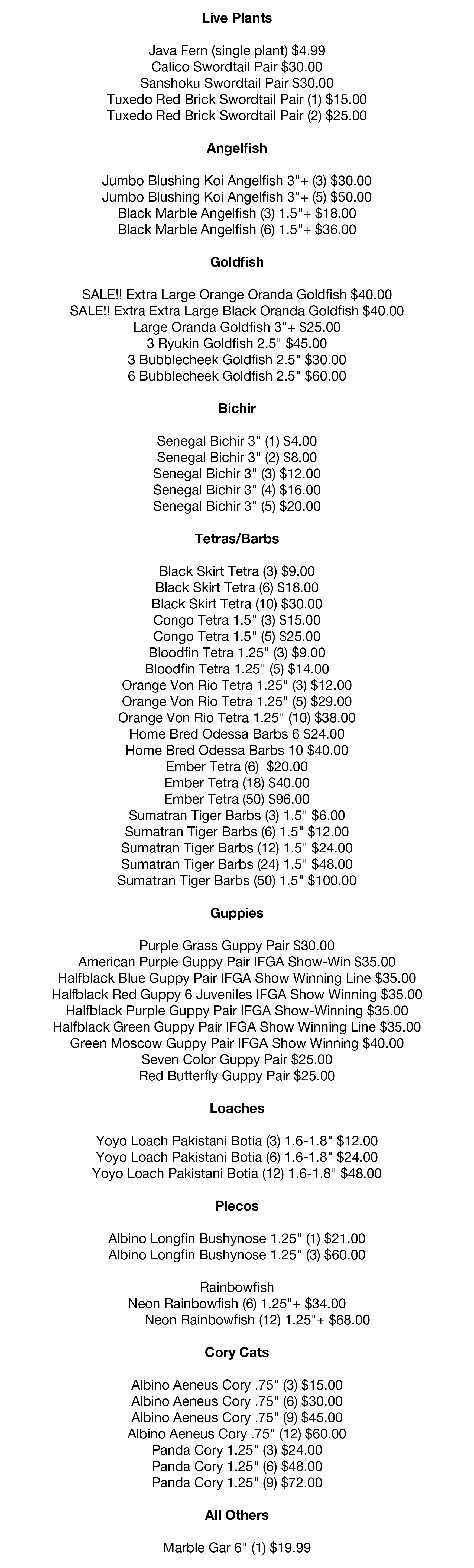 Tank Dreams Stock List