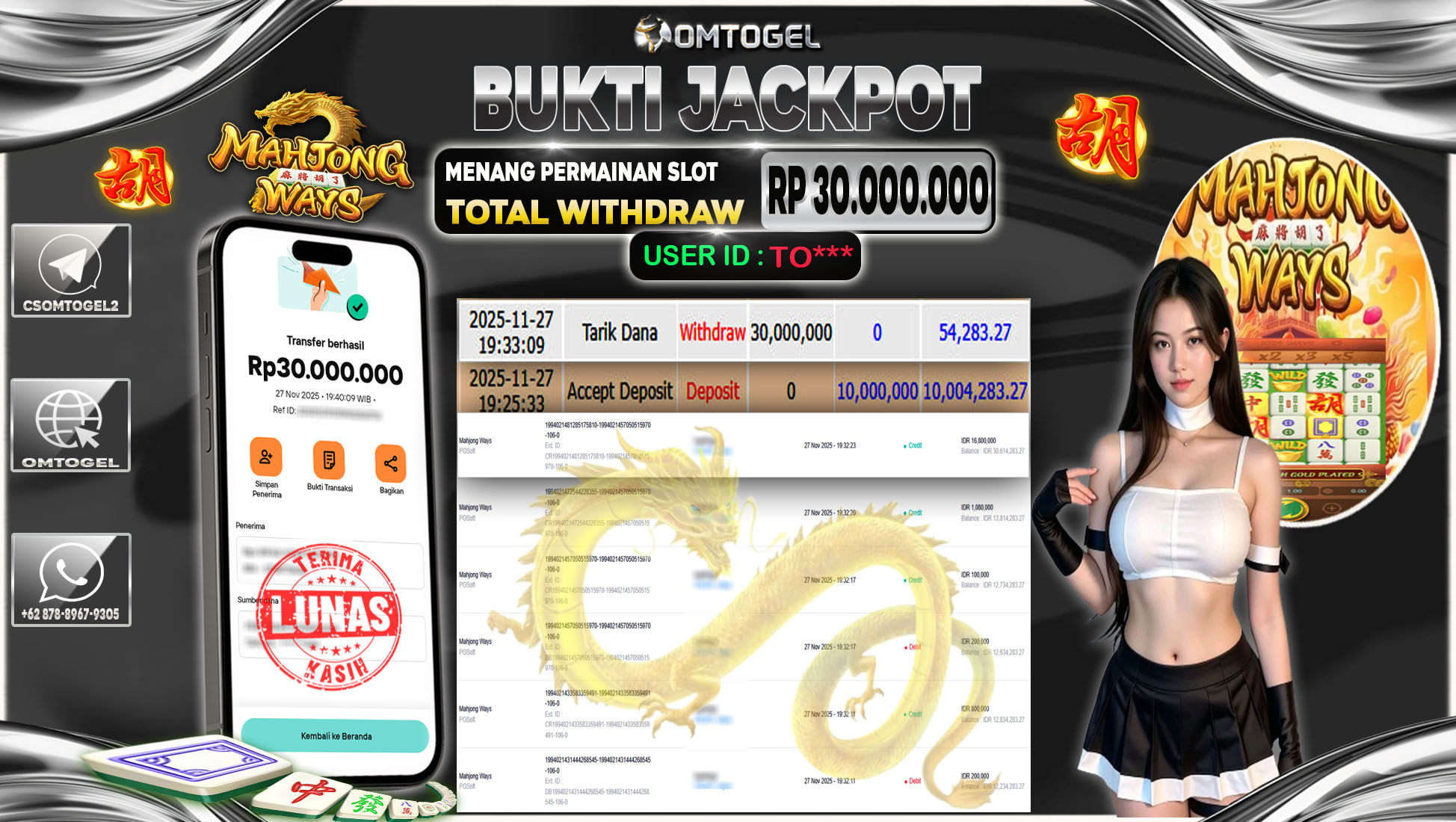 OMTOGEL JACKPOT PGSOFT MAHJONG WAYS  ,30 JUTA DI BAYAR LUNAS ,-