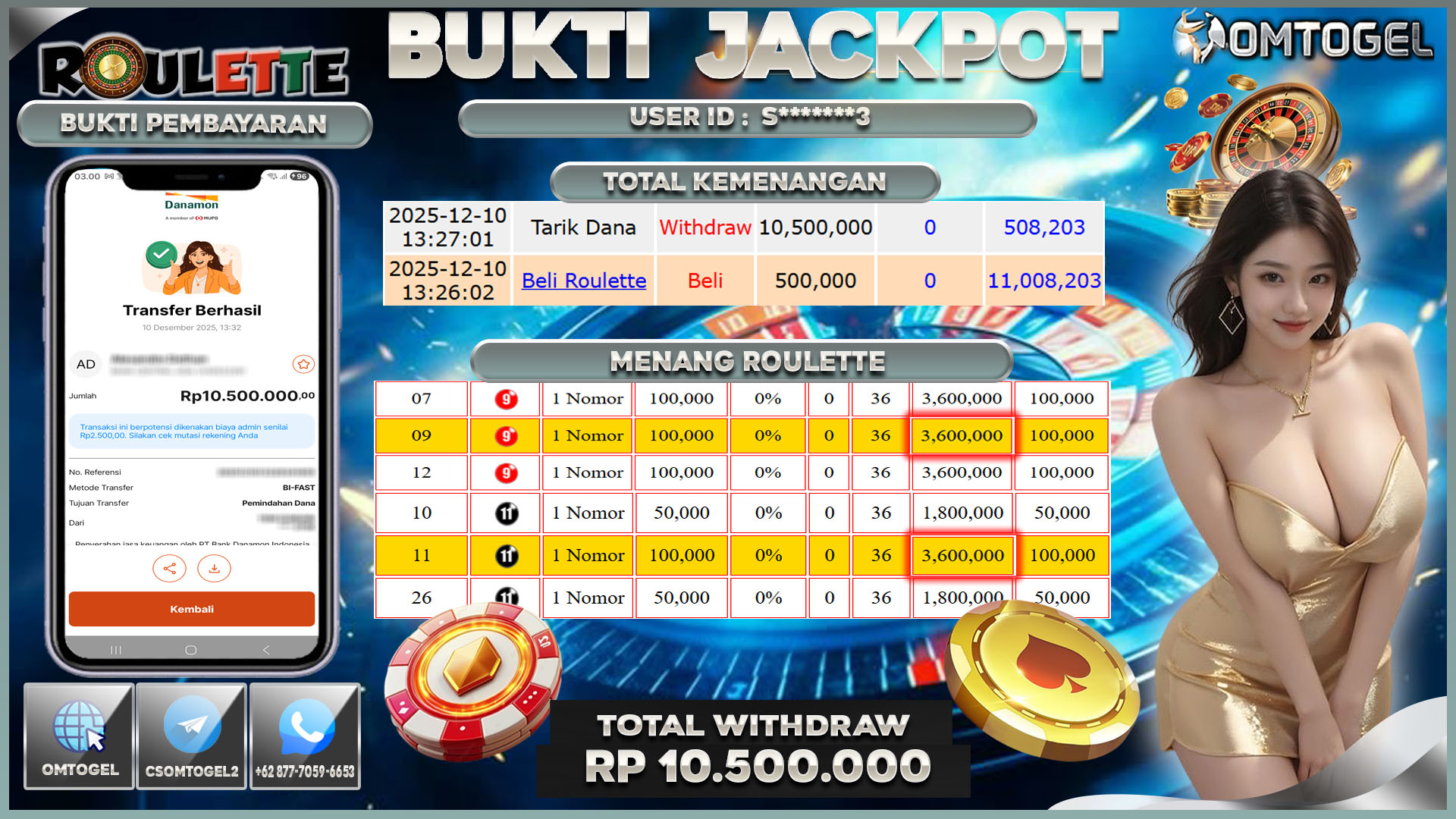 OMTOGEL JACKPOT LIVE GAMES ROULETTE ,10 JUTA DI BAYAR LUNAS ,-
