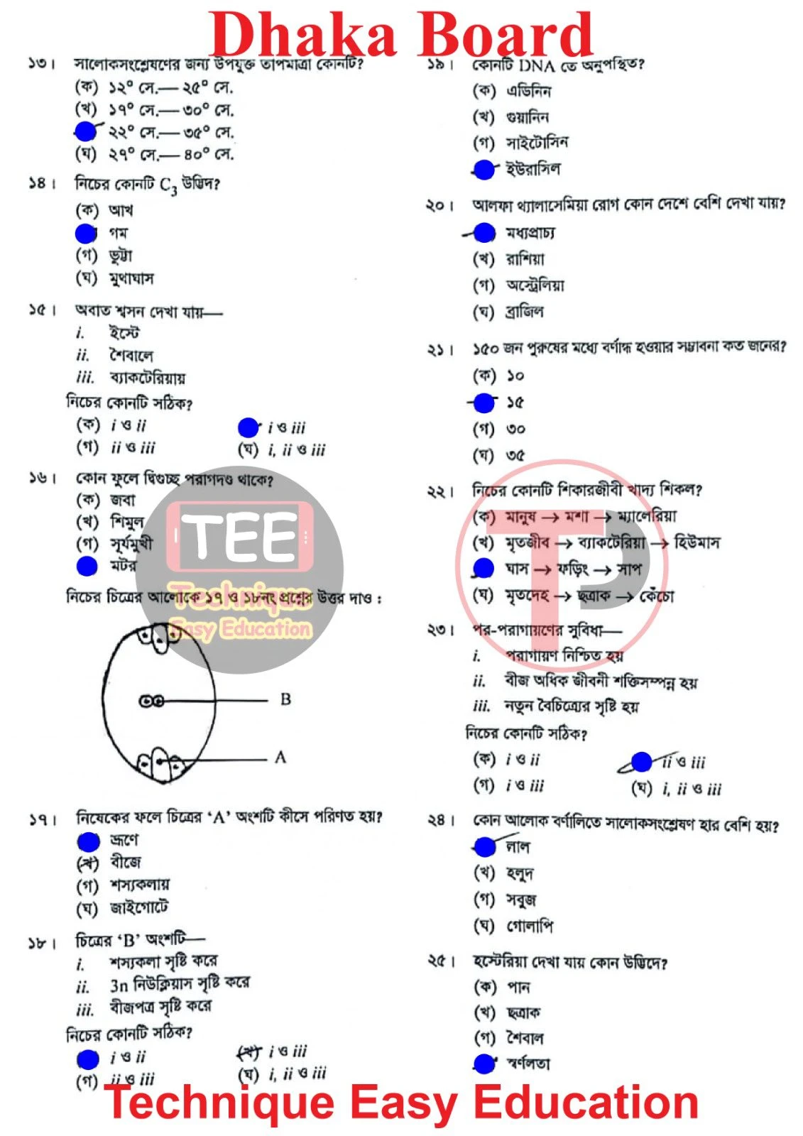 ঢাকা বোর্ড এসএসসি জীববিজ্ঞান প্রশ্ন সমাধান ২০২৬