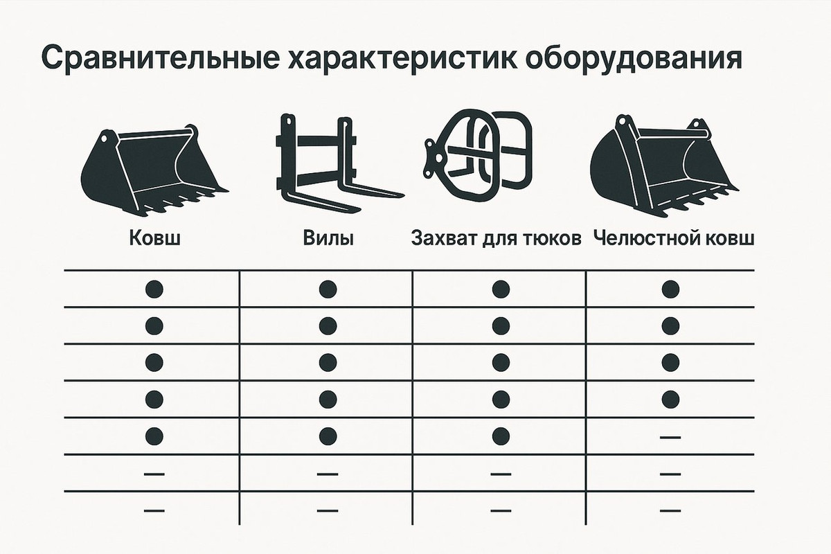 Сравнительная таблица характеристик навесного оборудования