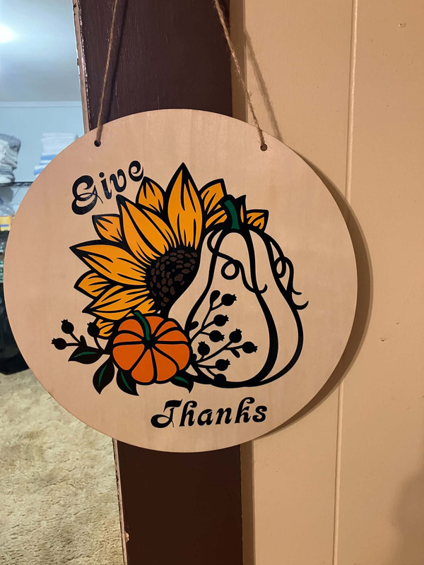 handcrafted give thanks sign
