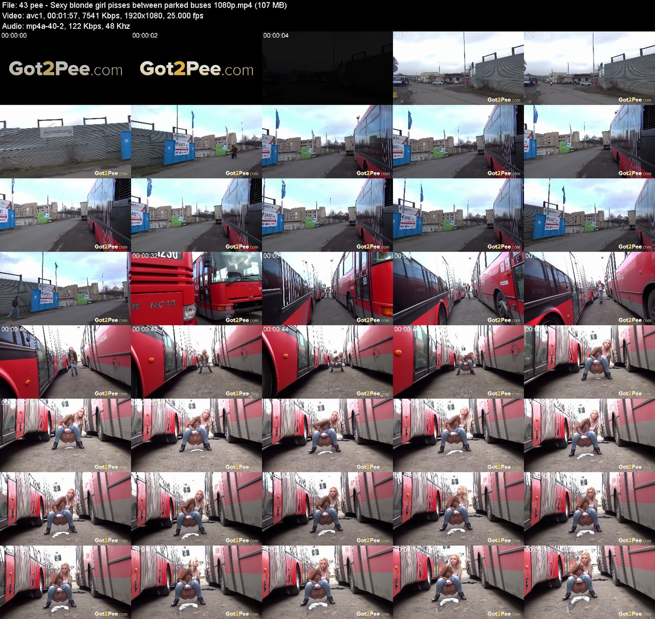 43 pee Sexy blonde girl pisses between parked buses 1080p