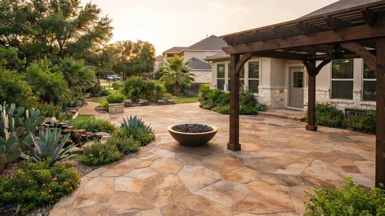 Stamped flagstone concrete patio San Antonio