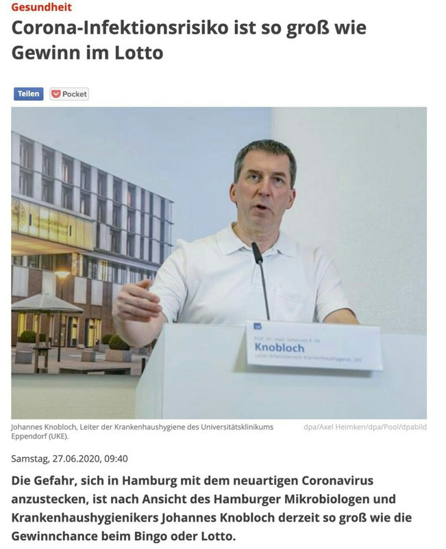 11-Corona Infektionsrisiko - ist so groß wie ein Gewinn im Lotte !