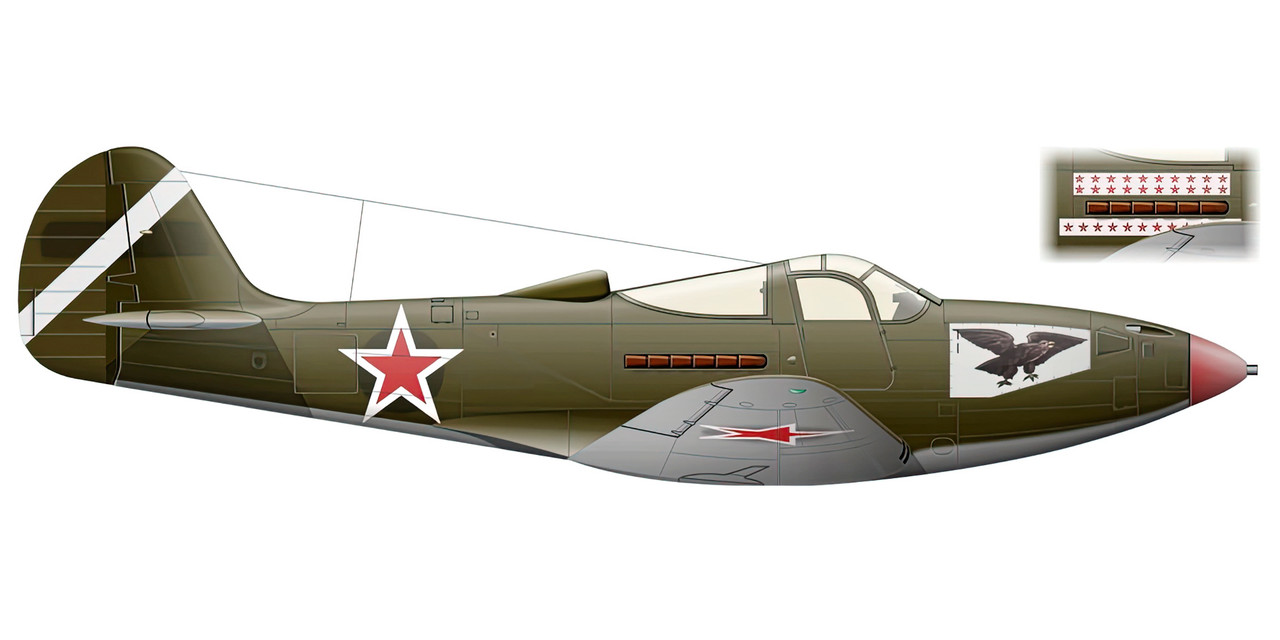 Bell-P-39N-Airacobra-129GvIAP-205IAD-ace-ND-Gulaev-with-eagle-nose-art-Ukrainian-Front-1944-0A