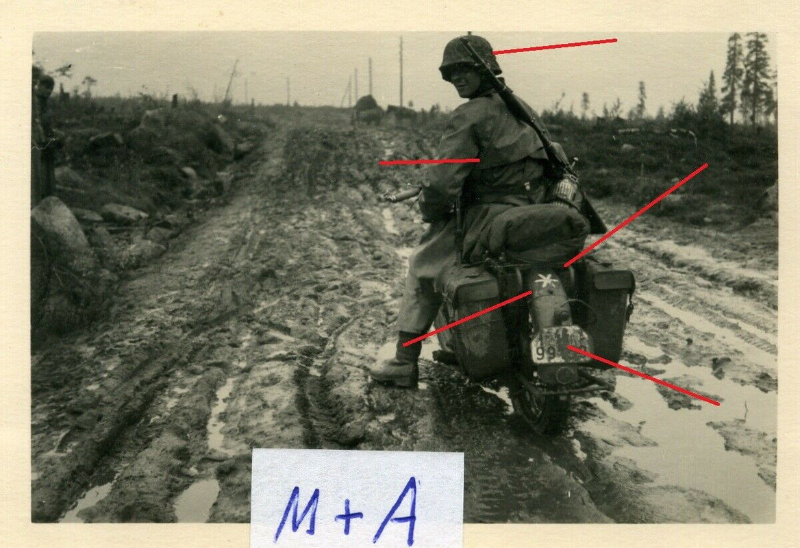 Foto Gebirgsjäger 6. Gebirgs.Division NORD Kradmelder BMW 75 FINNLAND Karelien