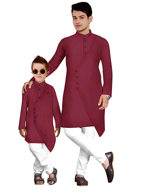 Kurta Pajama Set Cotton Plain Traditional Men And kids Boy Dress Wedding Wear