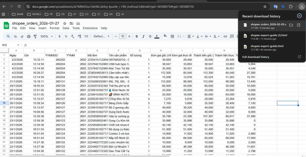 File CSV đã tải về