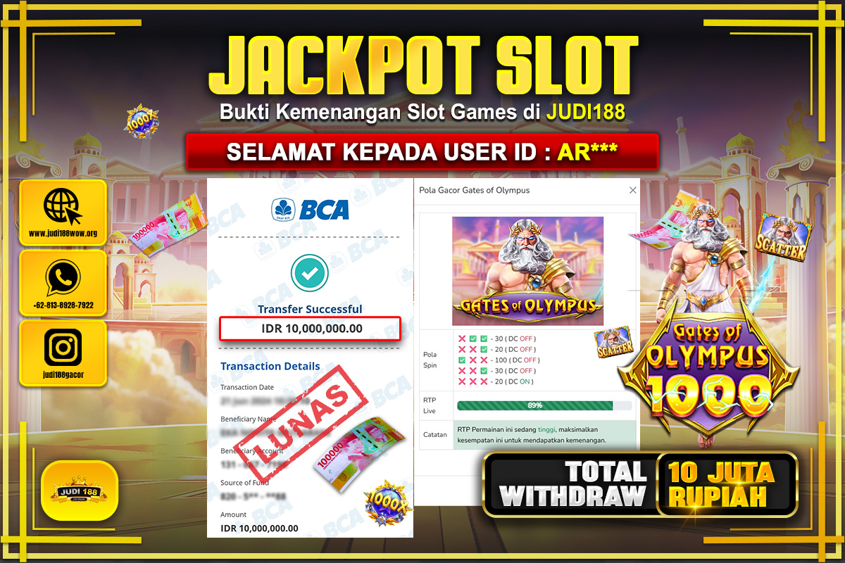 JUDI188 JACKPOT SLOT GATES OF OLYMPUS Rp.10.000.000,- SUDAH DIBAYARKAN!