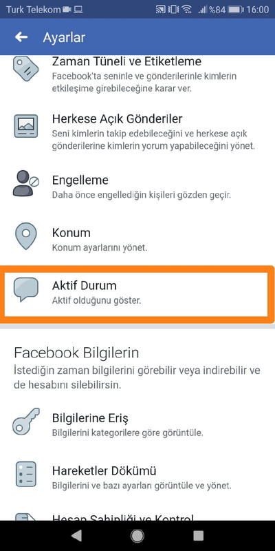 facebook aktif durum