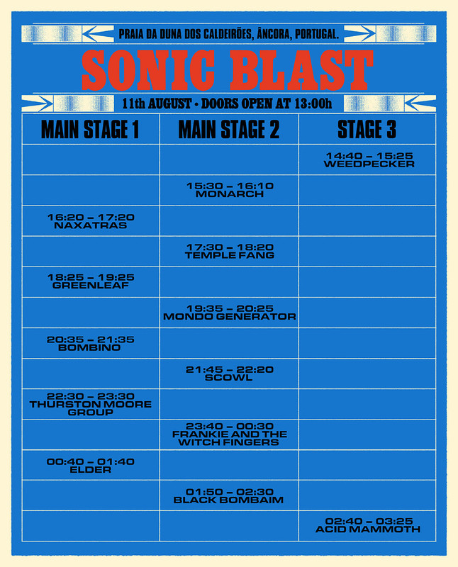 Toupeiras - Horários do SonicBlast Fest 11 de agosto 2023