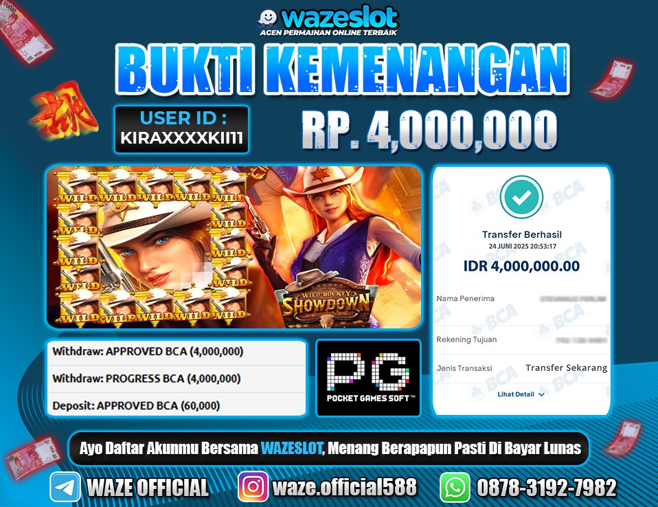 BUKTI KEMENANGAN 24 JUNI 2025 DI GAME WILD BOUNTY SHOWDOWN