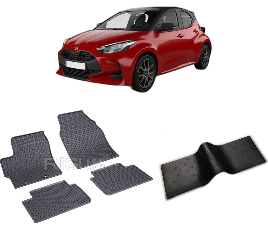 Set covorase auto TOYOTA YARIS CROSS din 2021-PREZENT, cu covoras tunel median, CAROSERIE SUV, Presuri cauciuc 100%, compatibil cu autoturismul TOYOTA YARIS CROSS, Rigum