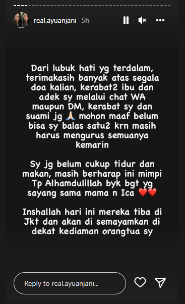 Unggahan Ayu Anjani kabarkan soal Ibunda dan Adiknya meninggal dunia dalam insiden kapal tenggelam di Labuan Bajo.