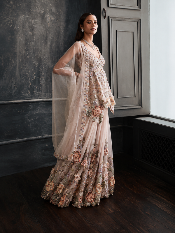 Seema Gujral pastel embellished bridal ensemble