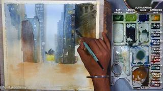 Watercolor Rainy Cityscape  Monsoon Painting  step by step for Intermediate learner