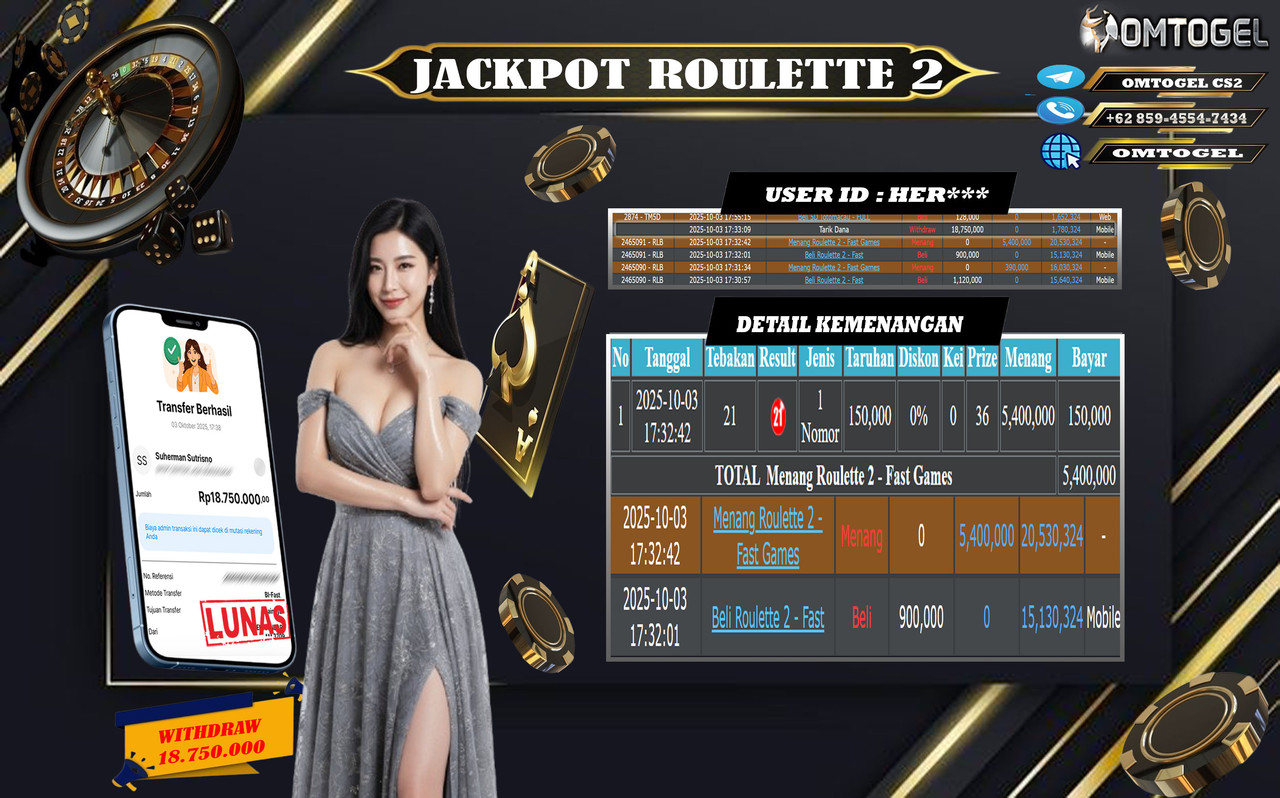 OMTOGEL JACKPOT LIVE GAMES ROULETTE 2 - FAST 18 JUTA DI BAYAR LUNAS ,-