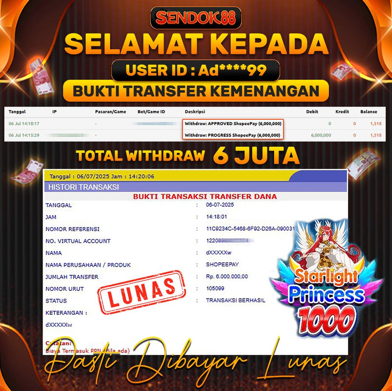 SENDOK88 JEPE! STARLIGHT PRINCESS 1000 Rp 6.000.000,- LUNAS!