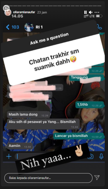 Olla Ramlan beberkan chat terakhir dengan suami