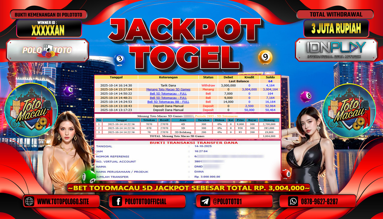 POLOTOTO JACKPOT TOGEL TOTO MACAU Rp.3.000.000,- LUNAS