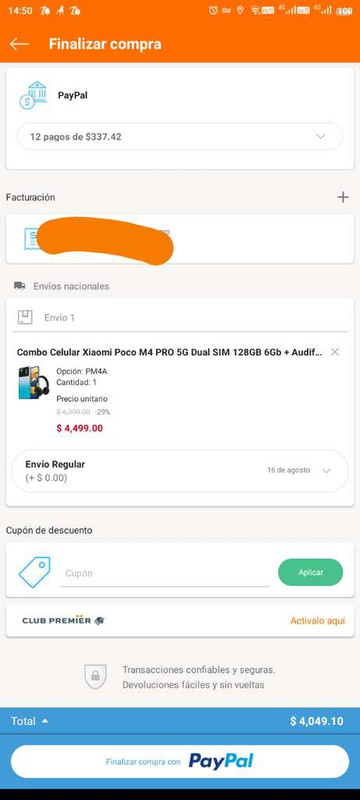 Linio: Celular POCO M4 PRO 5G 6/128 con audífonos de regalo | Pagando con Paypal 
