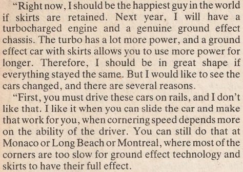 Villeneuve on Ground Effect Driving Style (Autosport 11th September 1980)