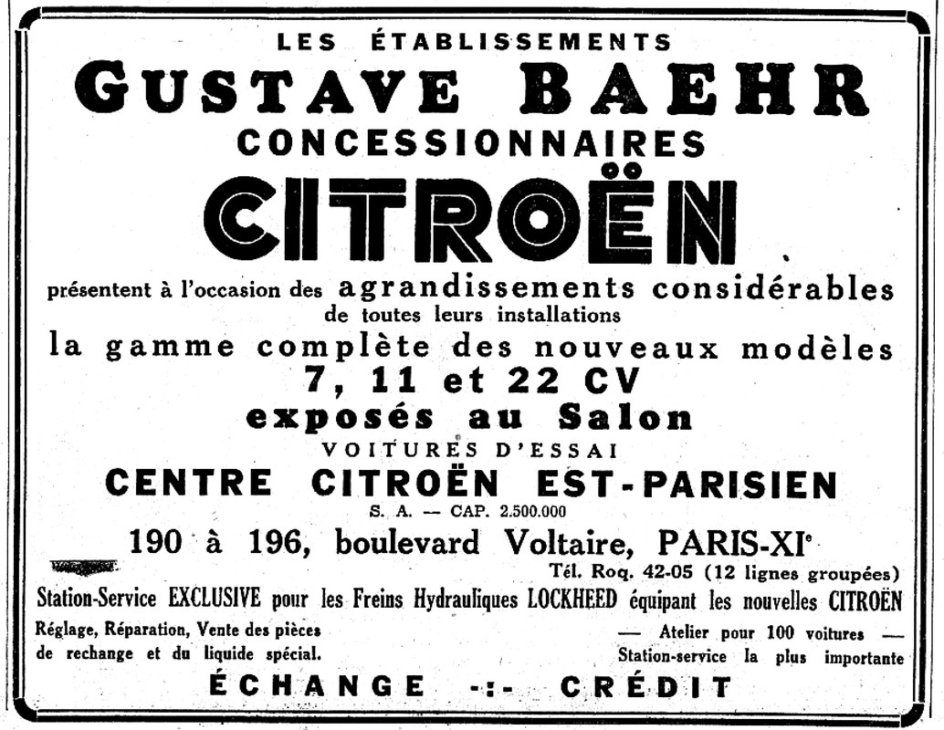 Publicitré BAER dans le jourenal LE TEMPS du 5 octobre 1934