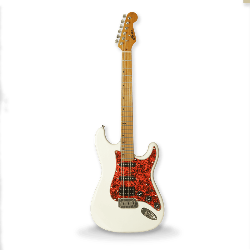 Hertz HZ STMP-X (White Finish) SuperStrat Electric Guitar, Okoume Body, Canadian Maple Neck, Indian Rosewood Fingerboard, 22 Frets, 5-Way Pickup Selector, Coil-Tap.