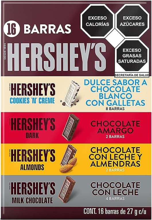 Amazon: HERSHEY'S VARIETY PACK - Barras de Chocolate, Pack 16 
