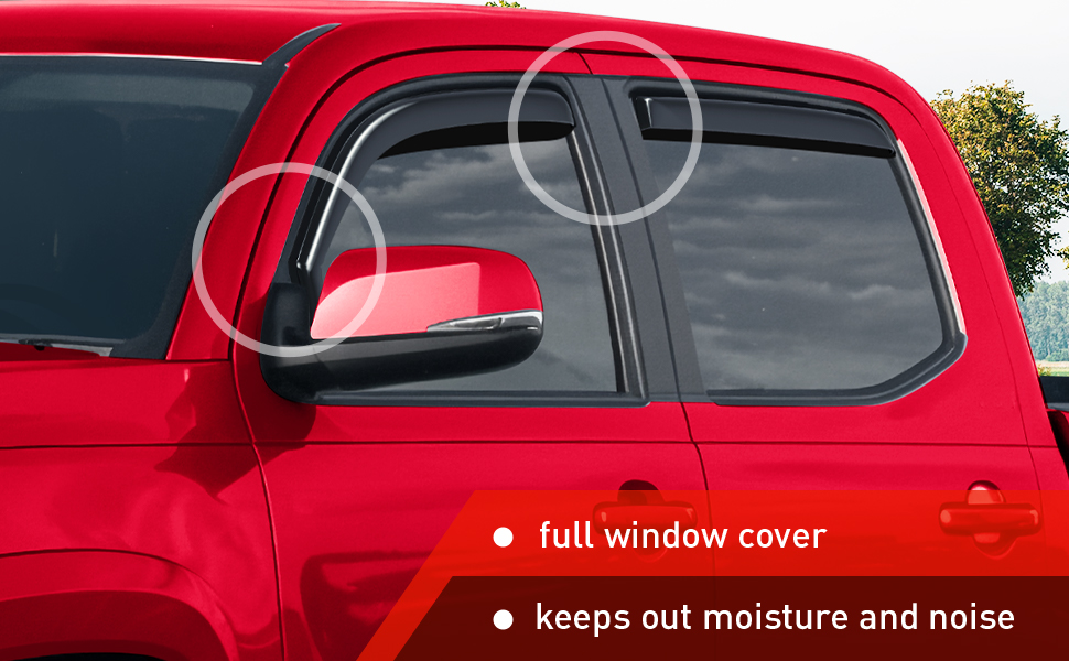 thumbnail image 2 of Toyota Tacoma Double Cab Rain Guards – 2016-2023, Shatterproof Polycarbonate, In-Channel, Smoke 2 of 6
