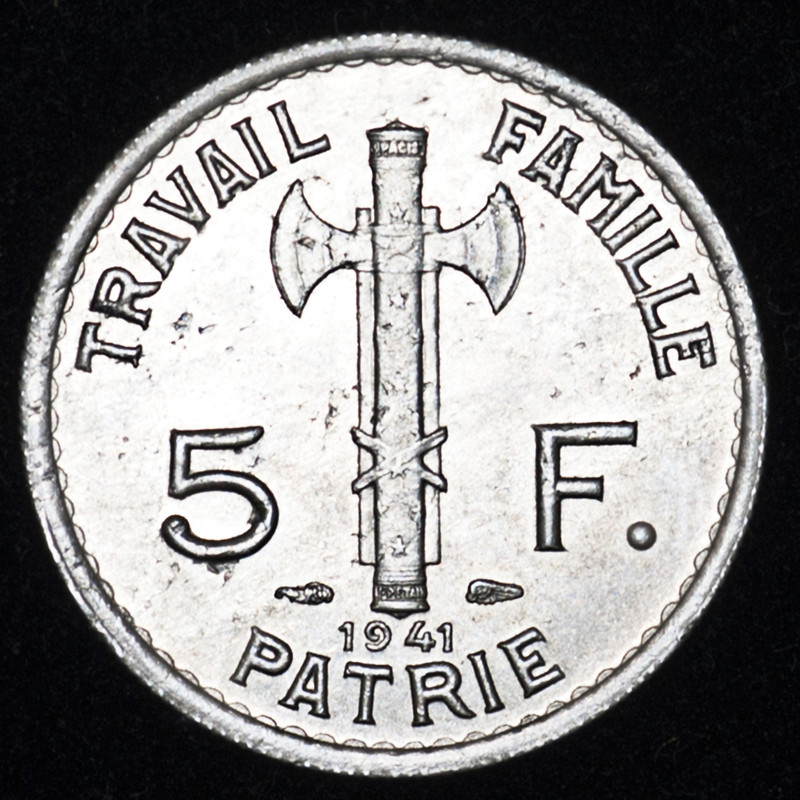 5 francos Mariscal Pétain. Estado Francés 1941. PAS6883