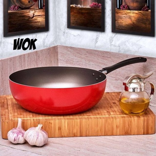 Wok Garlic, 24cm, 2,3 Litros, 24 x 7 cm, Caixa Expositora, Vermelho, Brinox