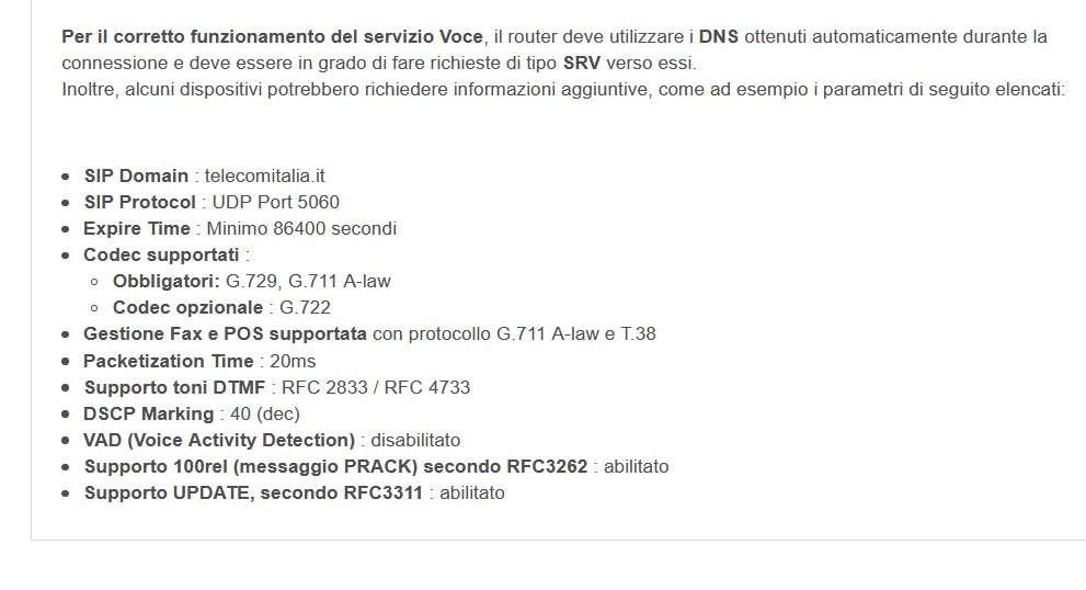 parametri da registrare in modem FRITZ.BOX