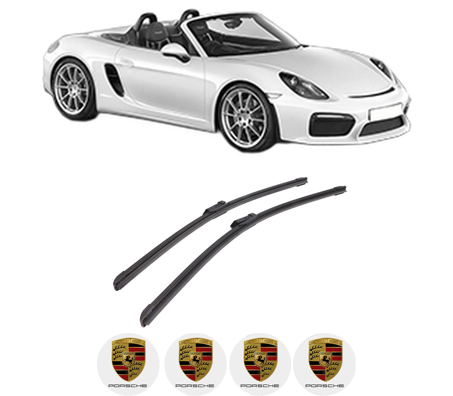 Set stergatoare auto PORSCHE CAYMAN (981) din 2013-2016, pentru parbriz auto, 2 bucati, Bosch Aerotwin, din cauciuc siliconat rezistent, 4 Stickere Auto PORSCHE