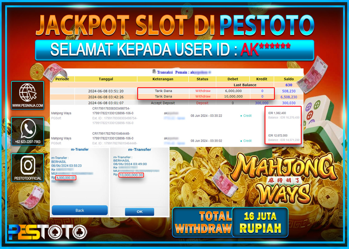 HANYA DI PESTOTO JP PASTI DI BAYAR LUNAS DAN CEPAT!!!!!! JP SLOT { MAHJONG WAYS } Rp.16.000.000 !!!!!